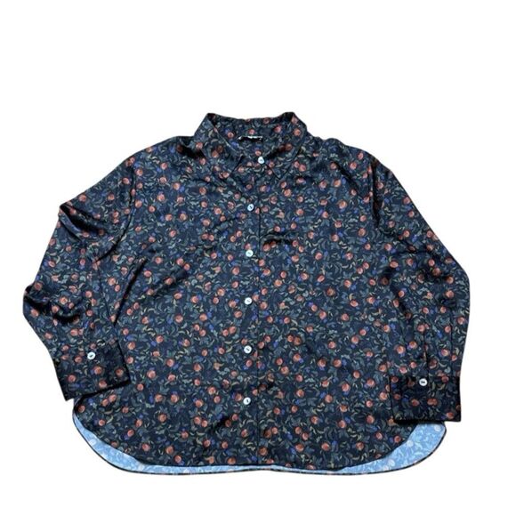 Vince Pomegranate Relaxed Long Sleeve Blouse Satin Black XXL - Picture 4 of 8